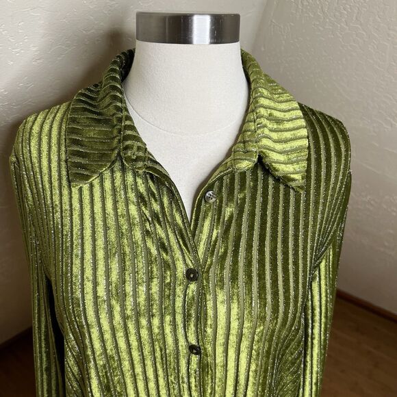 House Of Harlow 1960 Top Size Medium Green Metallic Velvet Button Up Retro Boho - Picture 3 of 10
